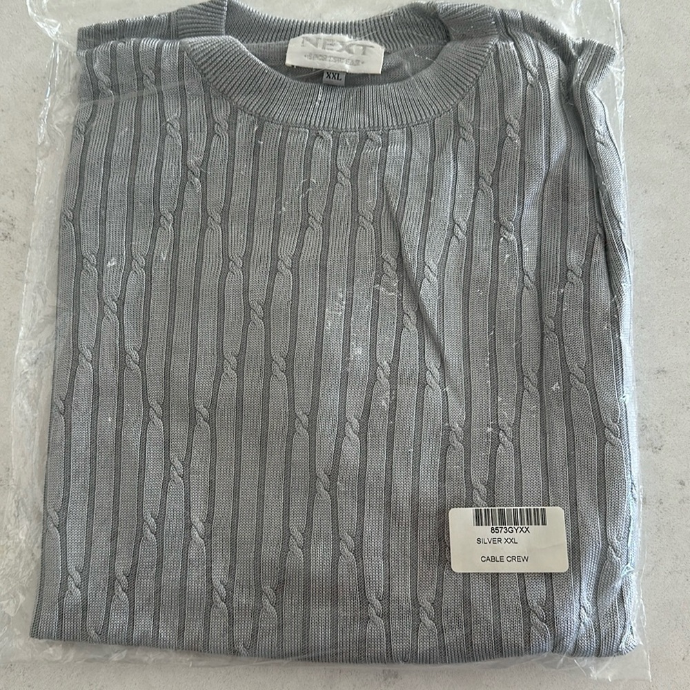 Next sportswear men’s cable crew sweater in silver